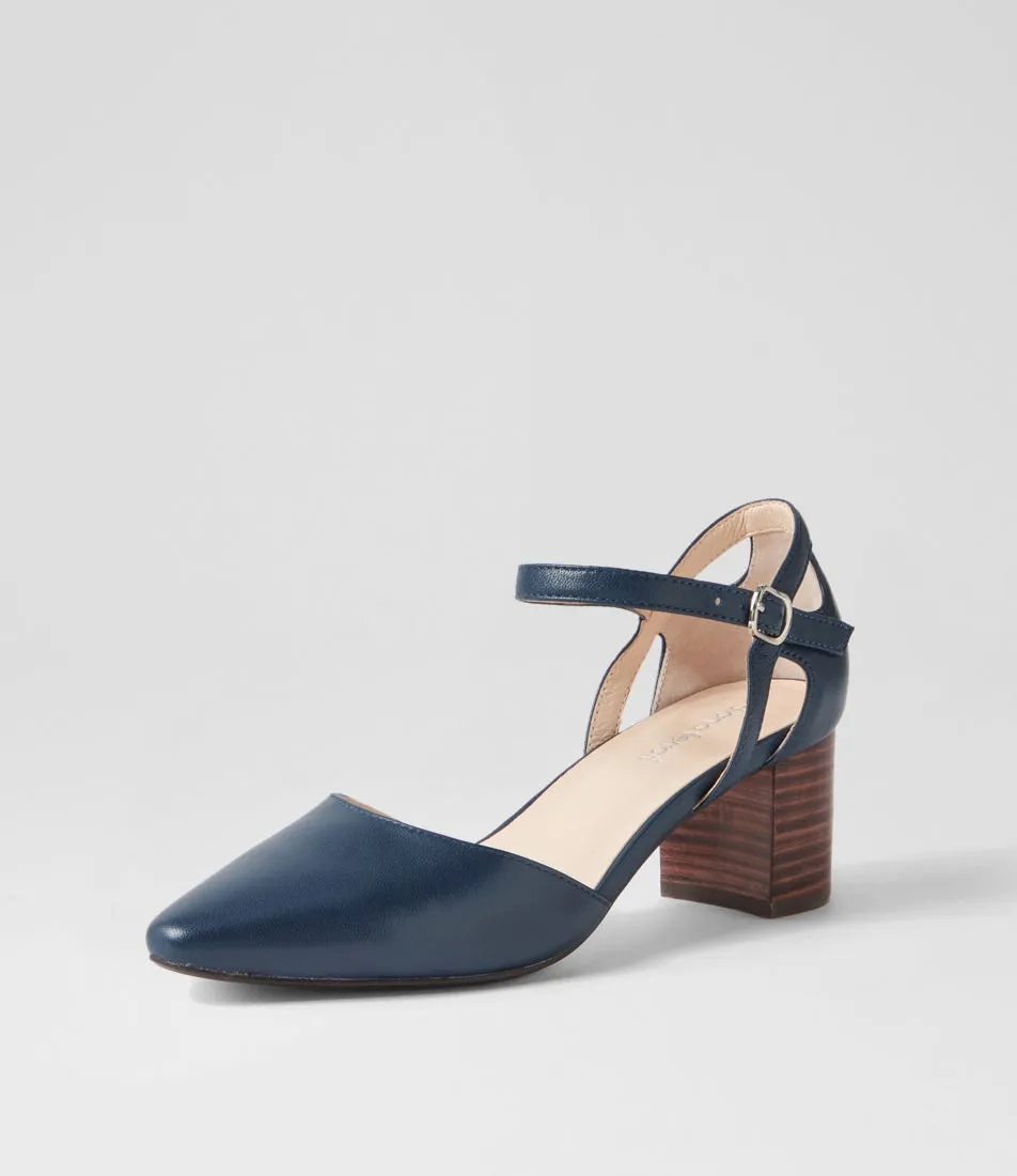 DIANA FERRARI Loctavia Deep Blue Choc Leather Heels