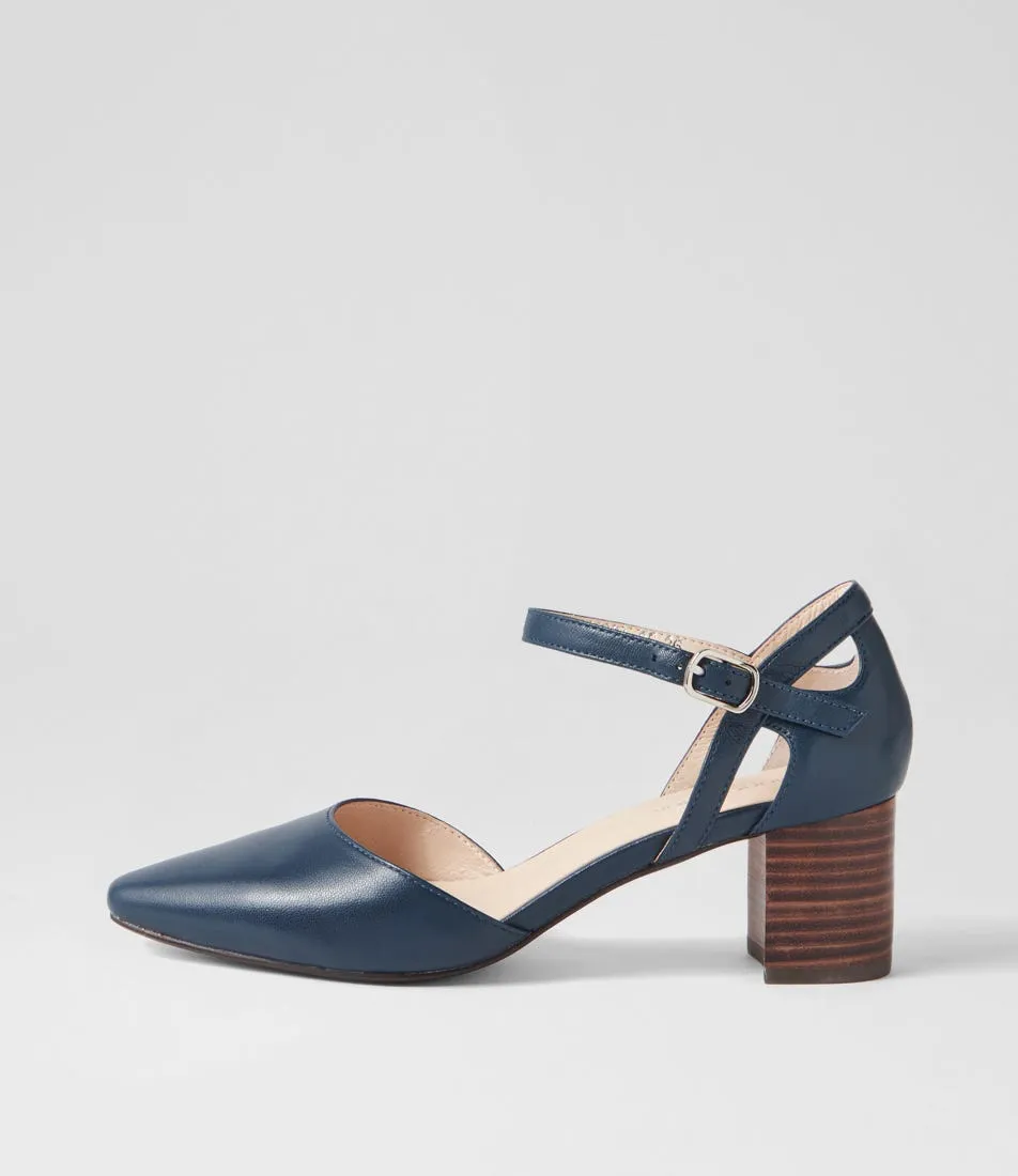 DIANA FERRARI Loctavia Deep Blue Choc Leather Heels