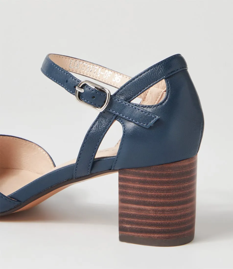 DIANA FERRARI Loctavia Deep Blue Choc Leather Heels