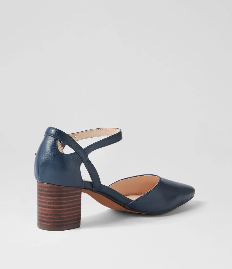 DIANA FERRARI Loctavia Deep Blue Choc Leather Heels