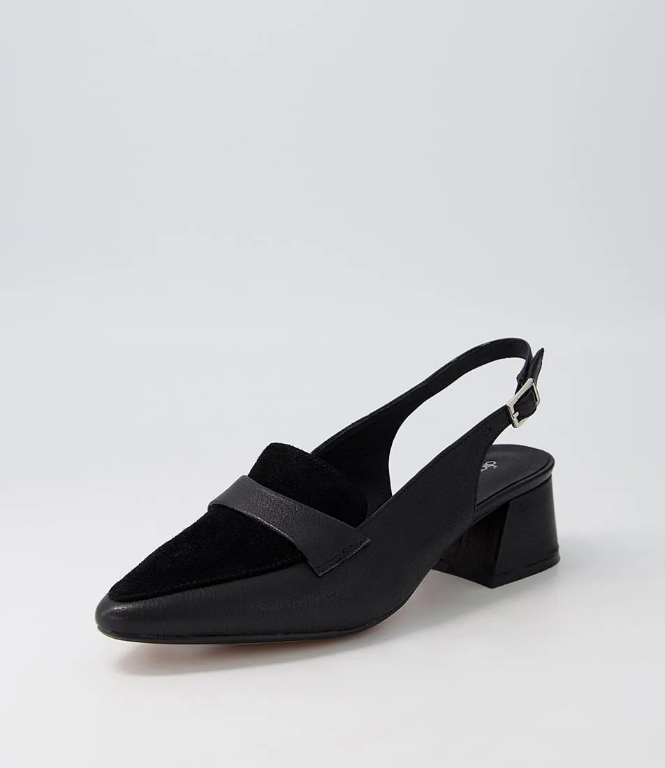 DIANA FERRARI Whoppi Black Leather Suede Heels