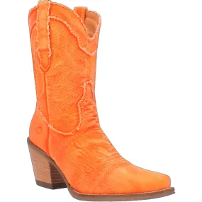 Dingo Women's Dolly Orange Denim Western Boot with Almond Toe - Size 9