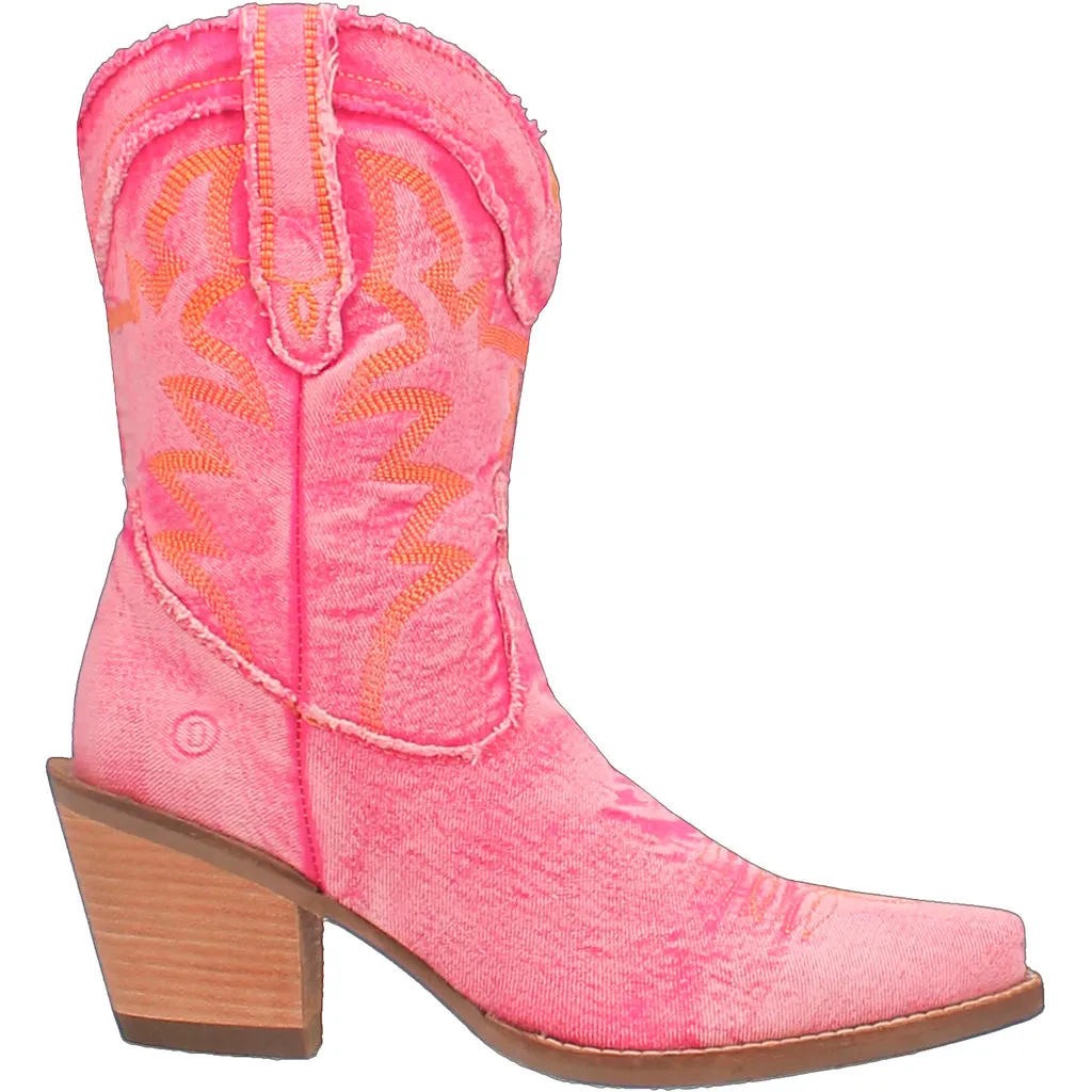 Dingo Women's 9 Y'all Need Dolly Pink Denim Almond Toe Western Boot