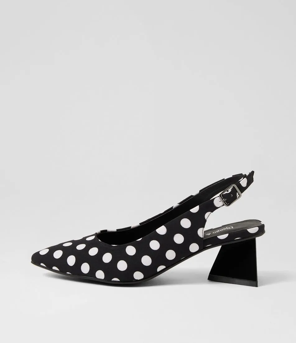 DJANGO & JULIETTE Ihops Black White Spot Fabric Pump Heels