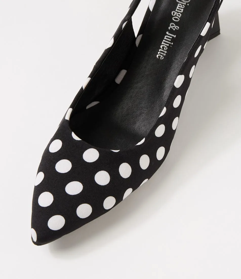 DJANGO & JULIETTE Ihops Black White Spot Fabric Pump Heels