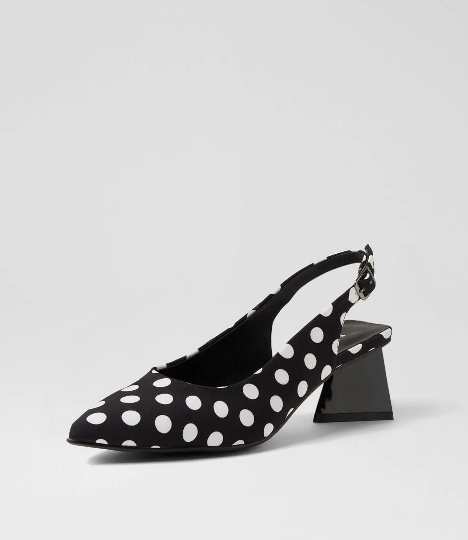 DJANGO & JULIETTE Ihops Black White Spot Fabric Pump Heels