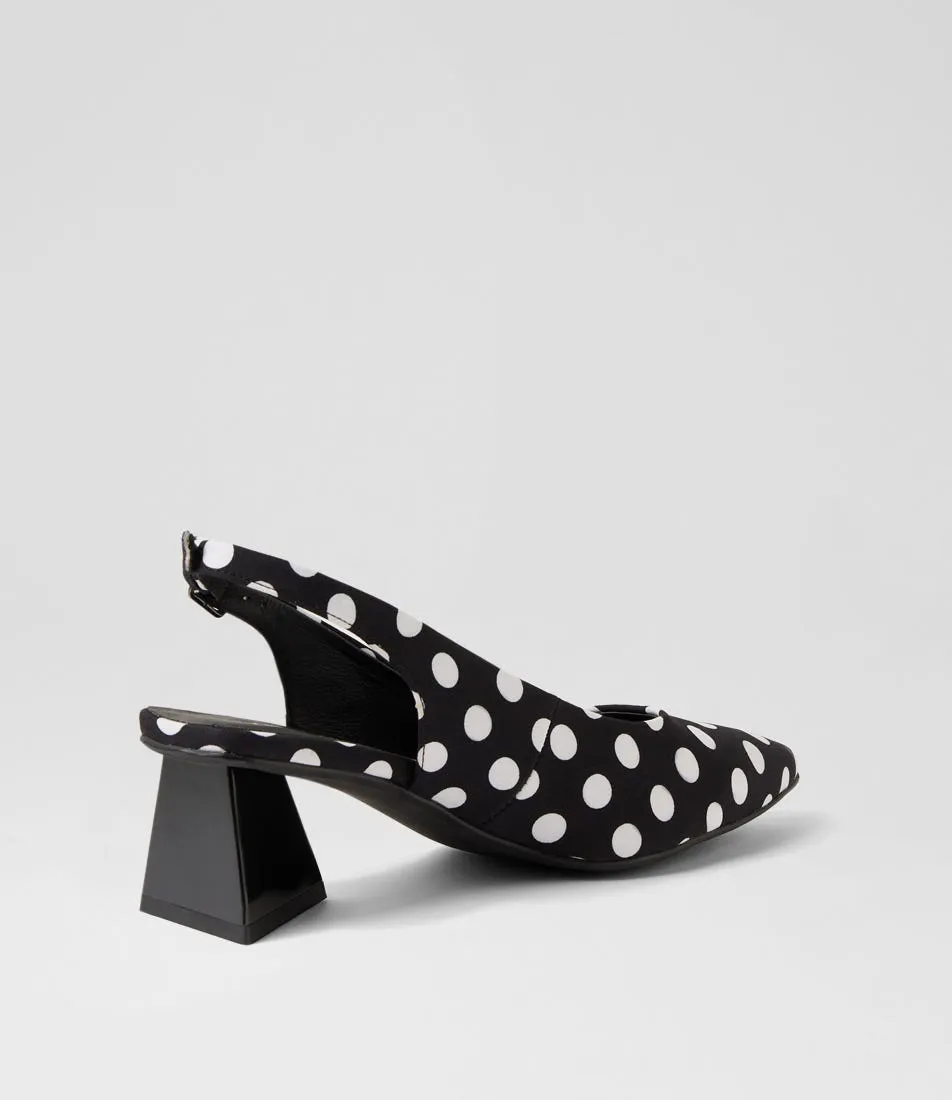 DJANGO & JULIETTE Ihops Black White Spot Fabric Pump Heels