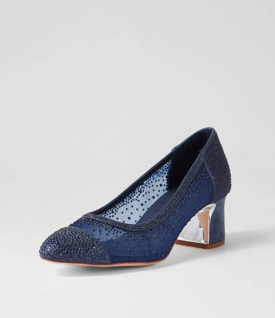 DJANGO & JULIETTE Jily Navy Shimmer Leather Mesh Heels