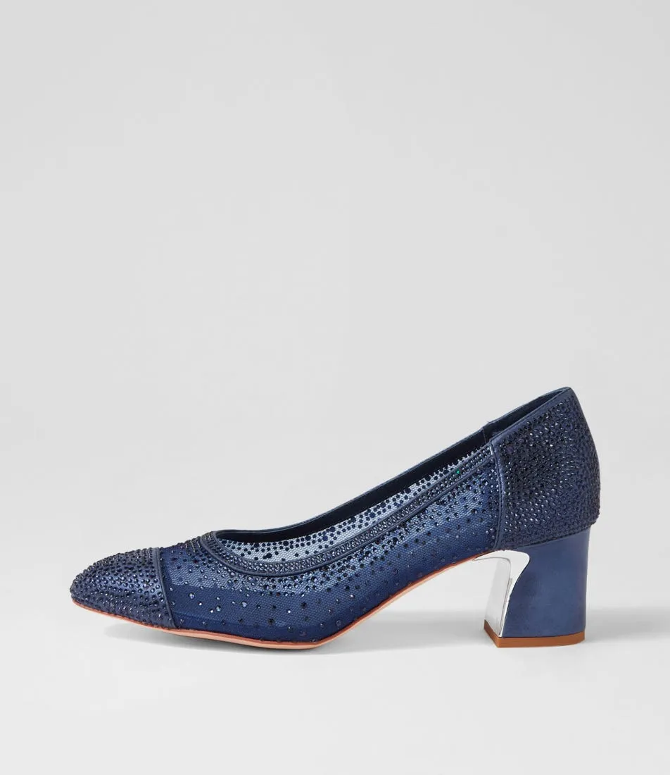 DJANGO & JULIETTE Jily Navy Shimmer Leather Mesh Heels