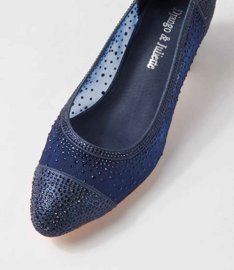 DJANGO & JULIETTE Jily Navy Shimmer Leather Mesh Heels