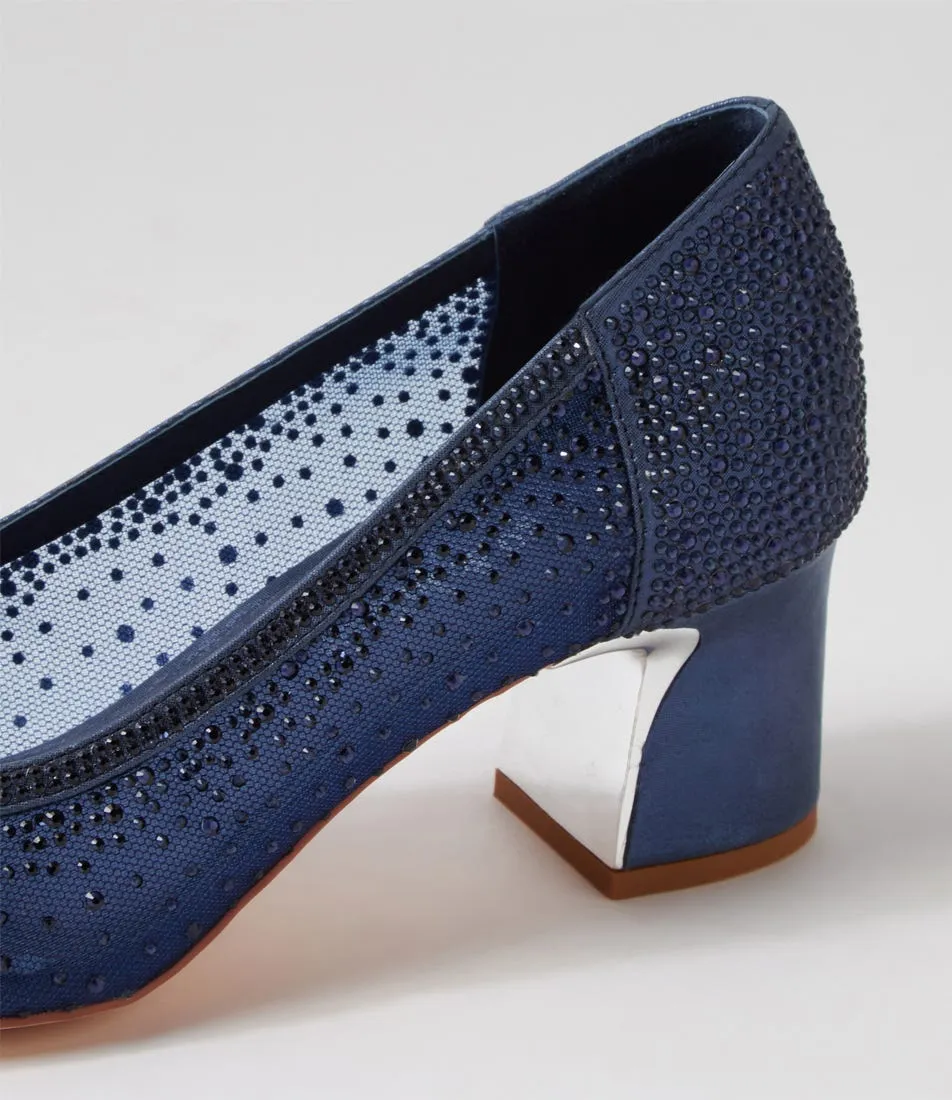 DJANGO & JULIETTE Jily Navy Shimmer Leather Mesh Heels