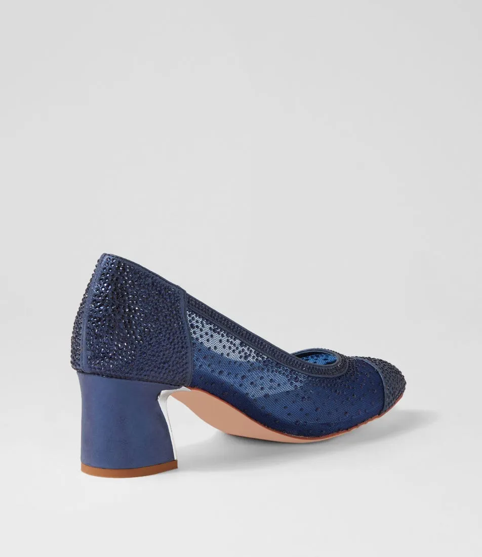 DJANGO & JULIETTE Jily Navy Shimmer Leather Mesh Heels