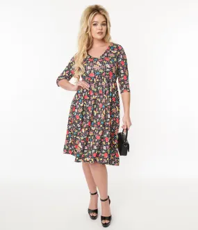 Black Rainbow Print Flare Dress - Dolly & Dotty