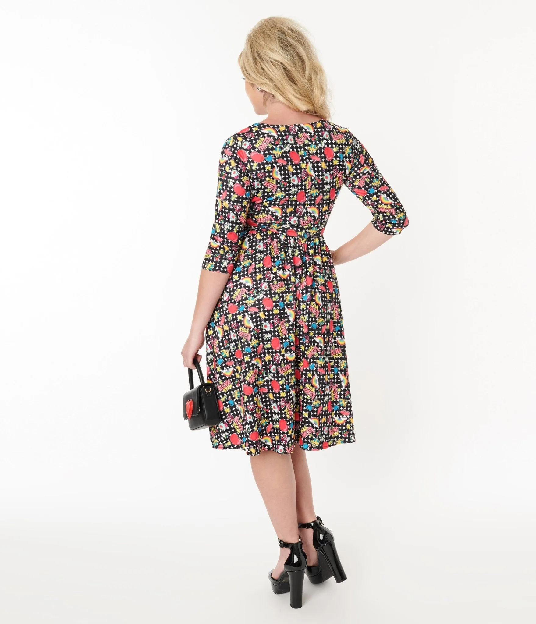 Black Rainbow Print Flare Dress - Dolly & Dotty