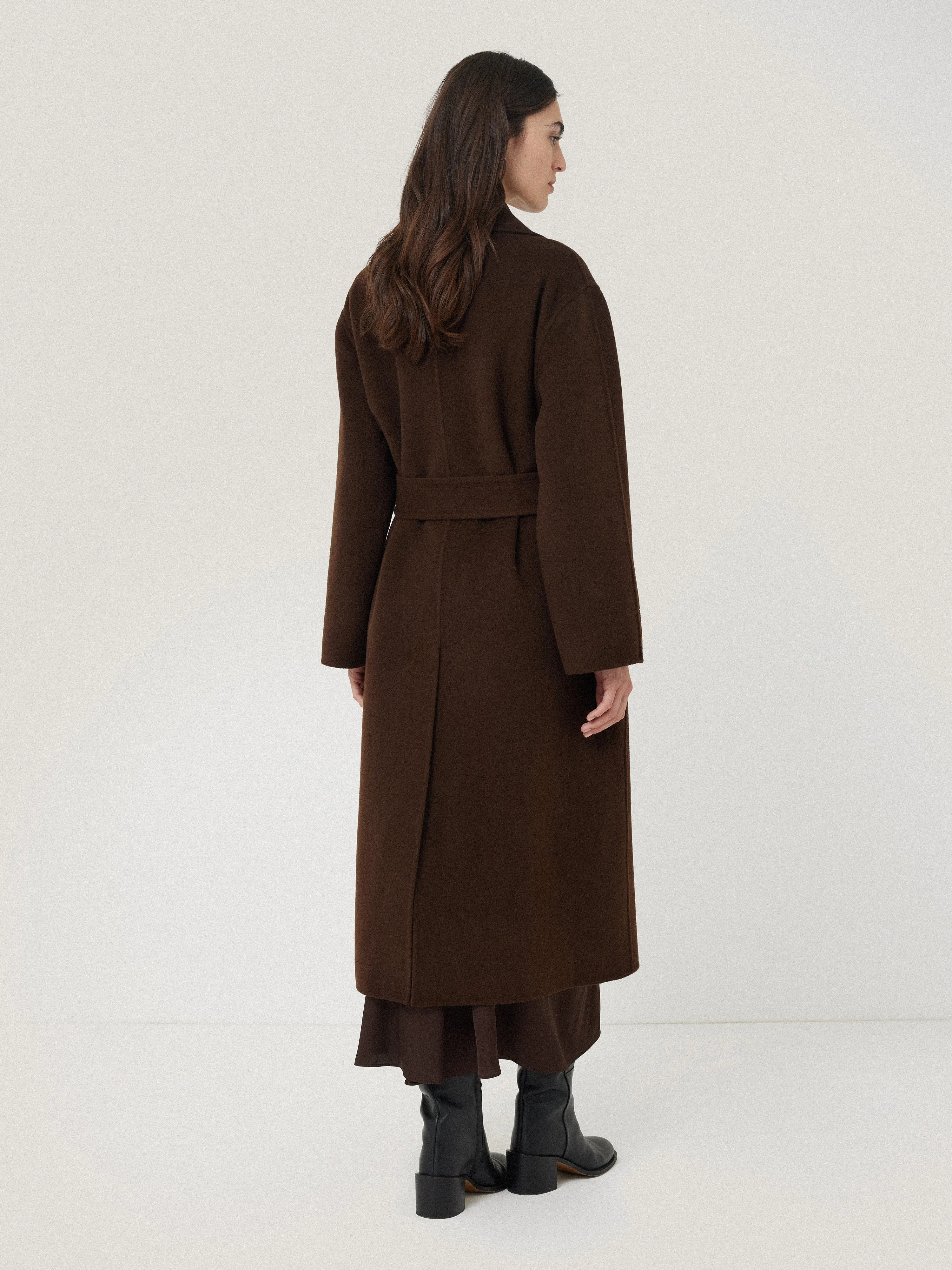 Double Faced Cocoon Wrap Coat | Chocolate