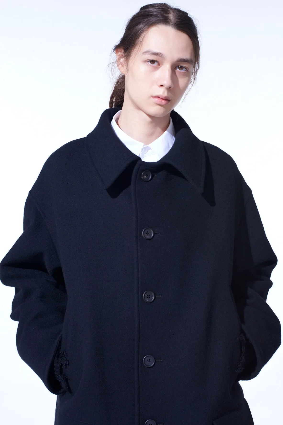 DOUBLE-WEAVE MELTON OVERSIZED SOUTIEN COLLAR COAT