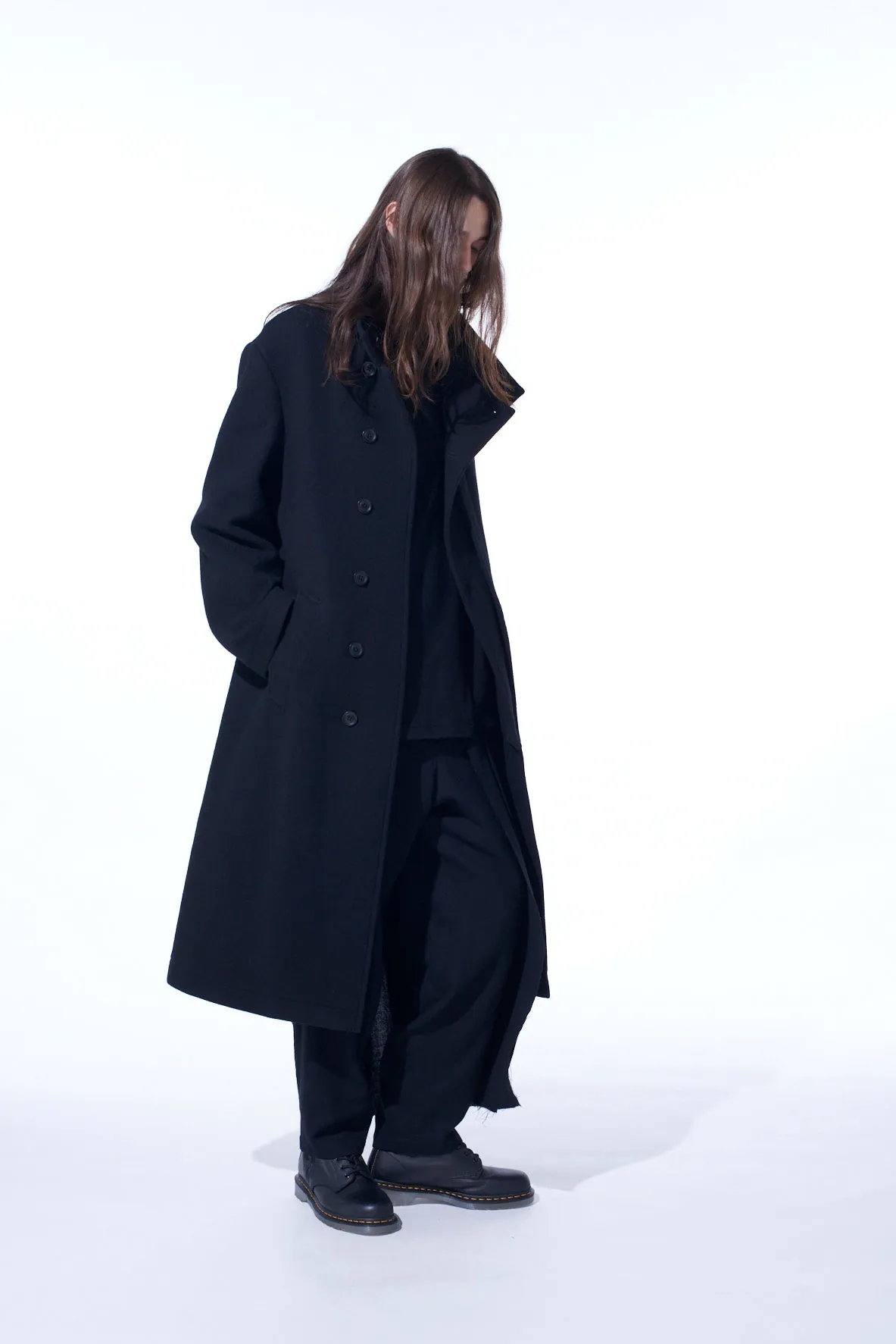 DOUBLE-WEAVE MELTON STAND COLLAR COAT