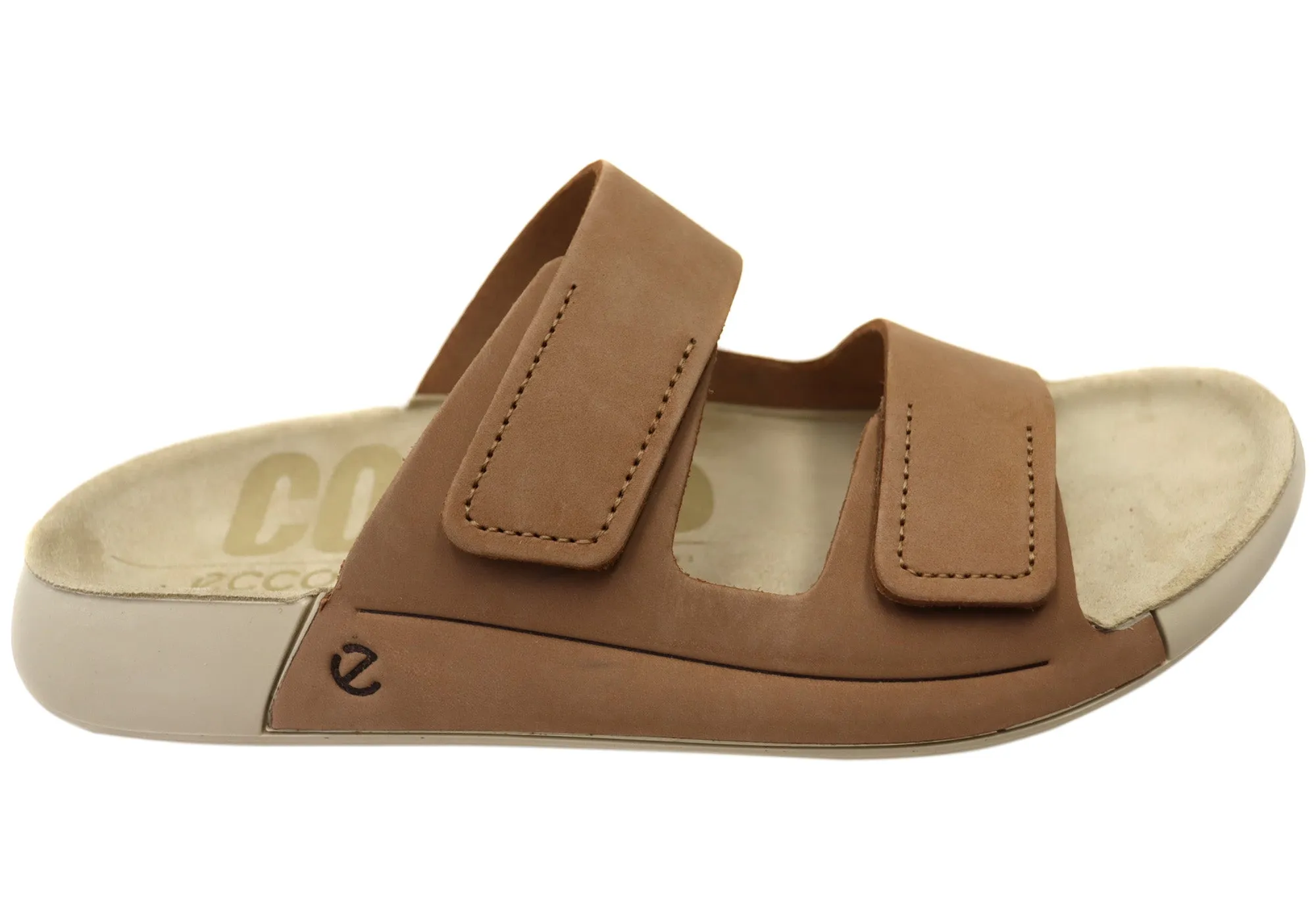 ECCO 2nd Cozmo Womens Comfortable Leather 2 Strap Slide Sandals