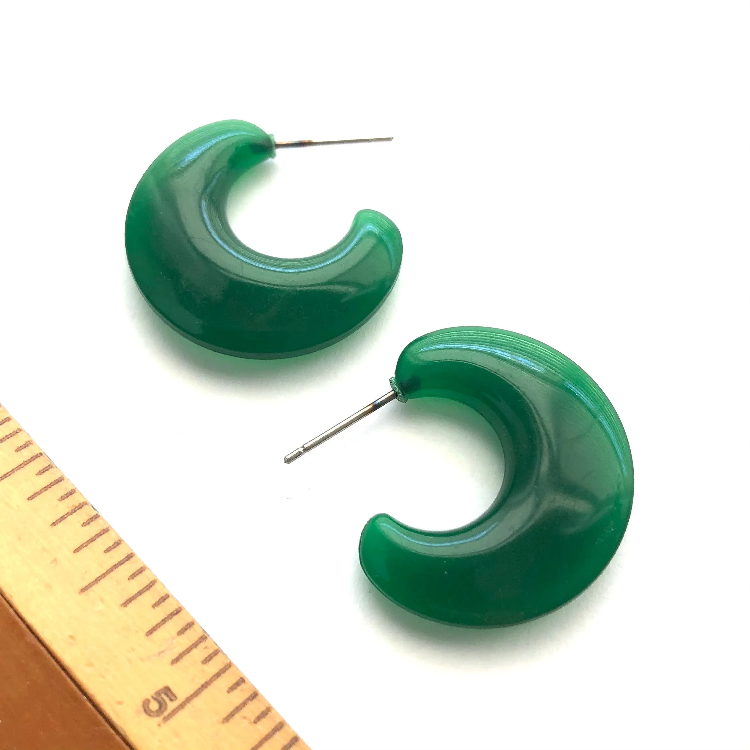 Art Deco Emerald Green Flat Hoop Earrings