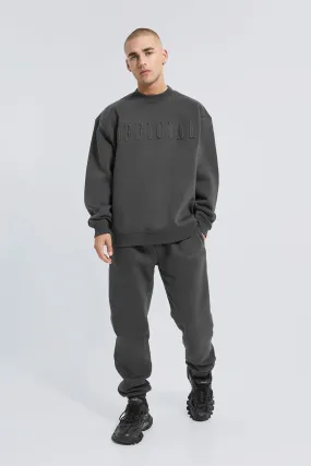 Extended Neck Debossed Sweatshirt Tracksuit | boohooMAN UK