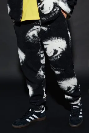 Eye Print Borg Joggers | boohooMAN UK