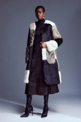 Patchwork Contrast Faux Fur Coat