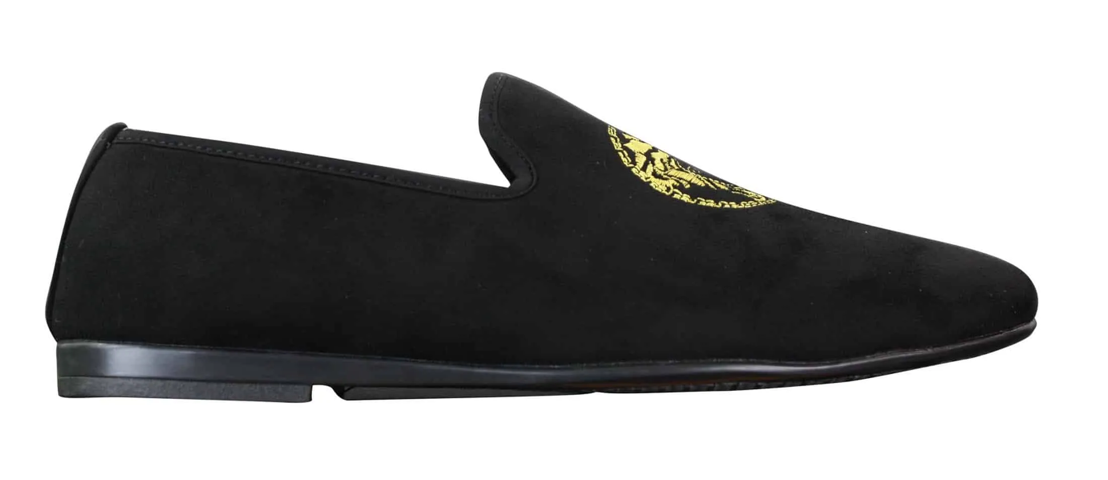 Fiorello HD0112-04 - Mens Black Iconic Medusa Slip On Loafers Moccasins Driving Shoes PU Suede Italian