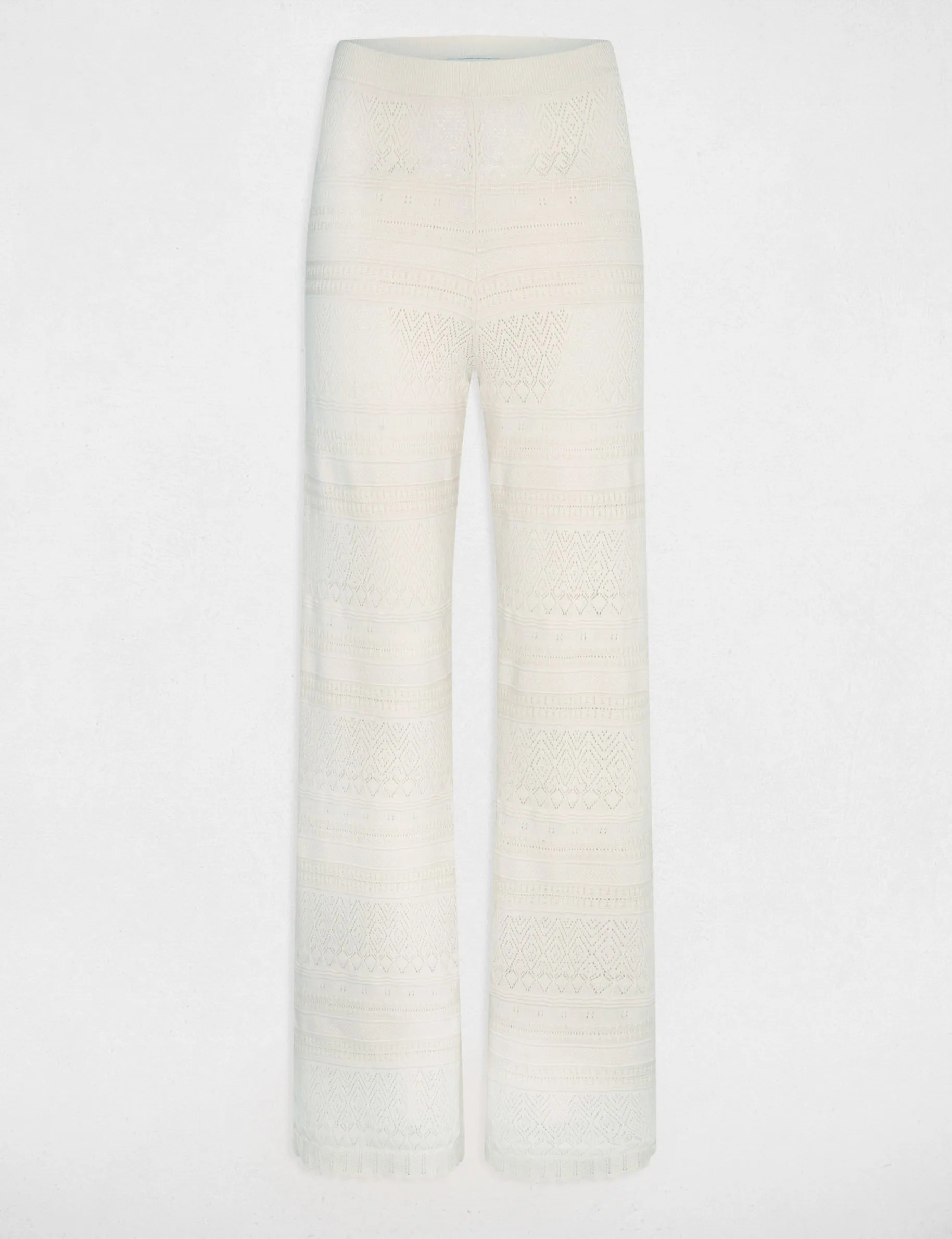 Fitted openwork knit trousers ivory women