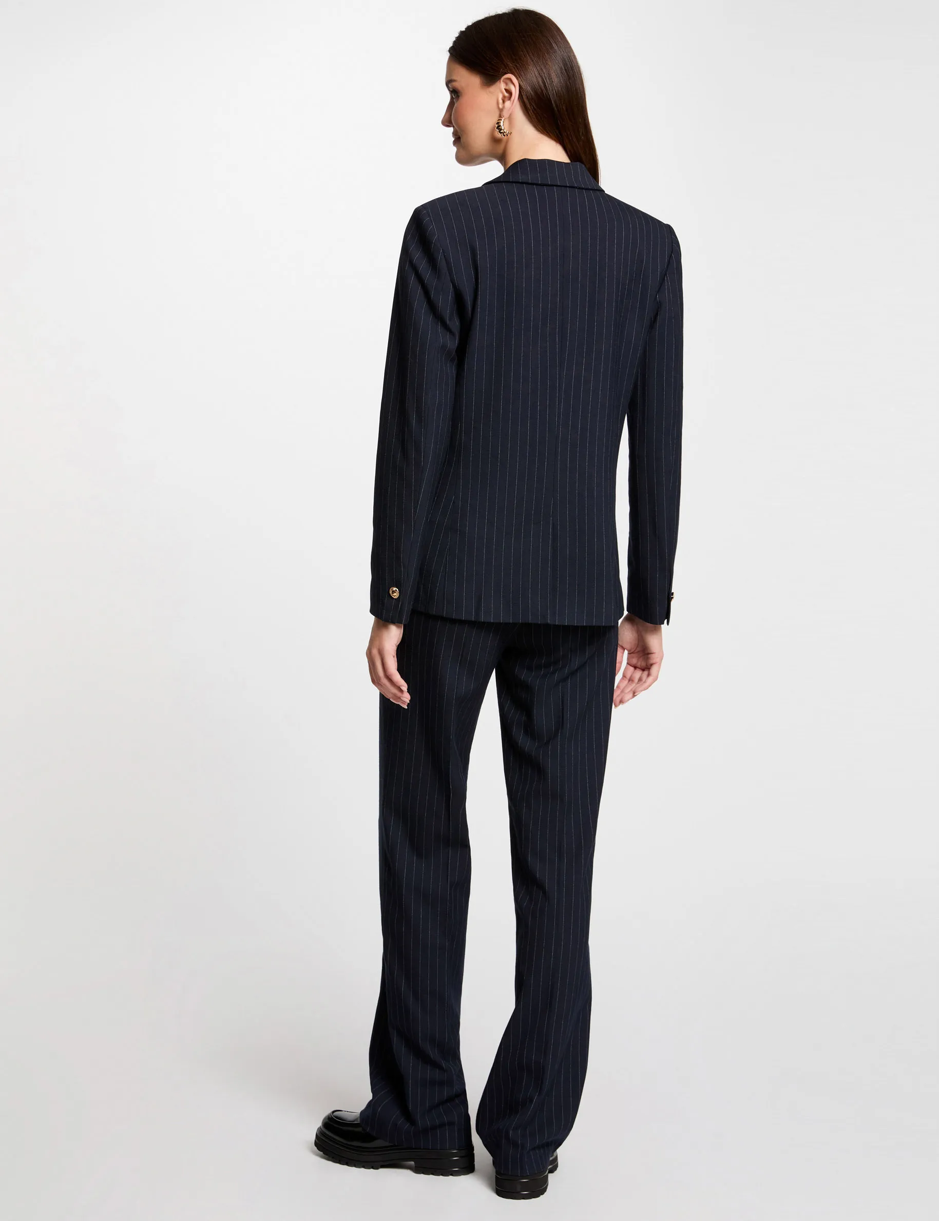 Flare trousers with stripes navy women