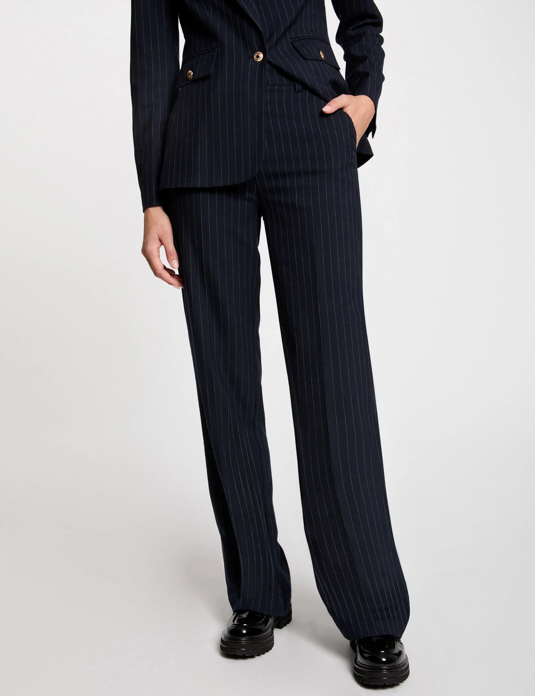 Flare trousers with stripes navy women