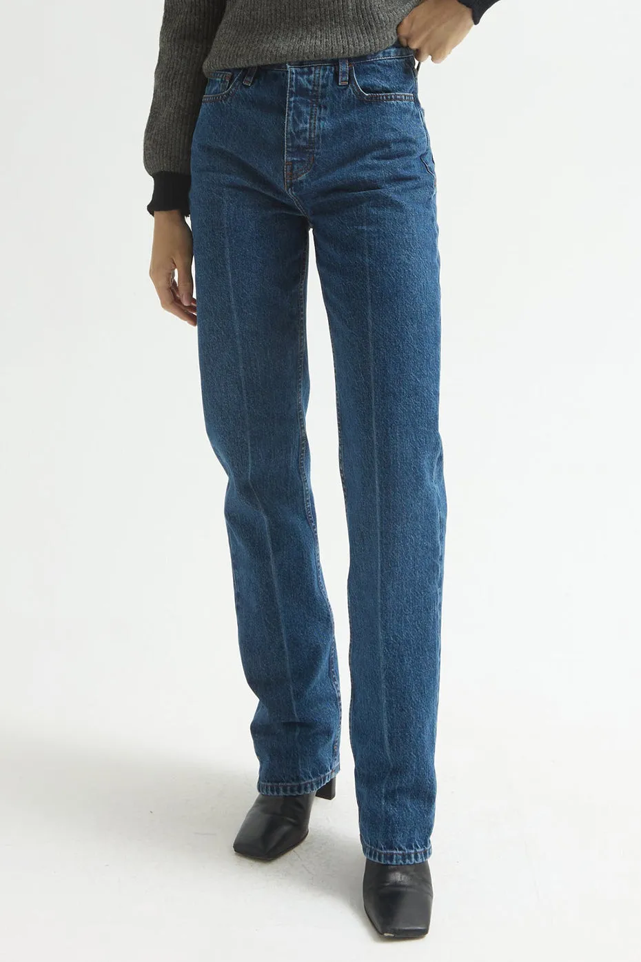 Flat Blue Chalk Line Alley Jeans