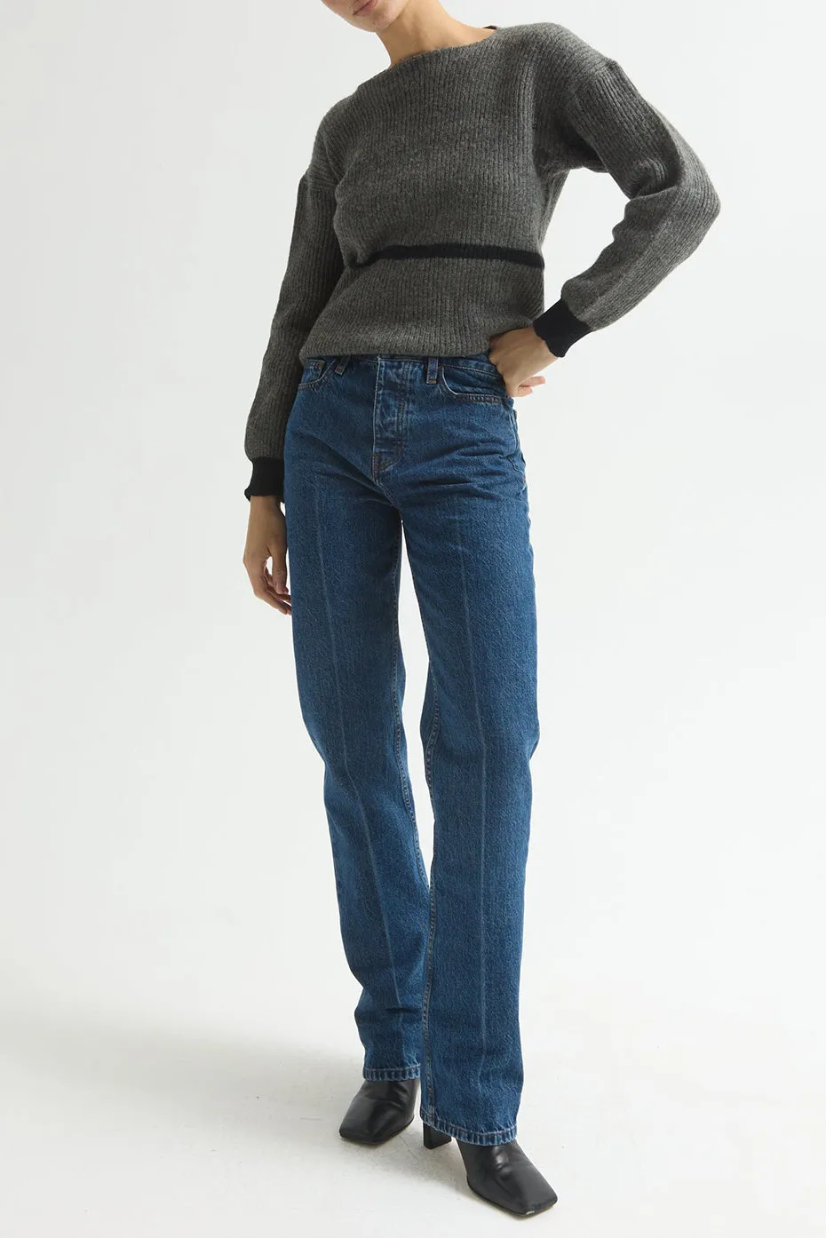 Flat Blue Chalk Line Alley Jeans