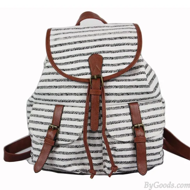 Floral Elephant Stripe Backpack with Two Pockets for College and Leisure