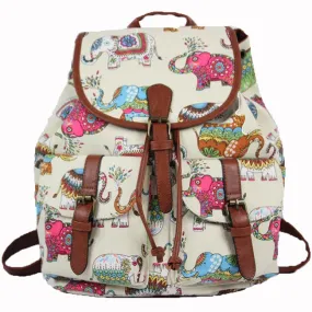 Floral Elephant Stripe Backpack with Two Pockets for College and Leisure