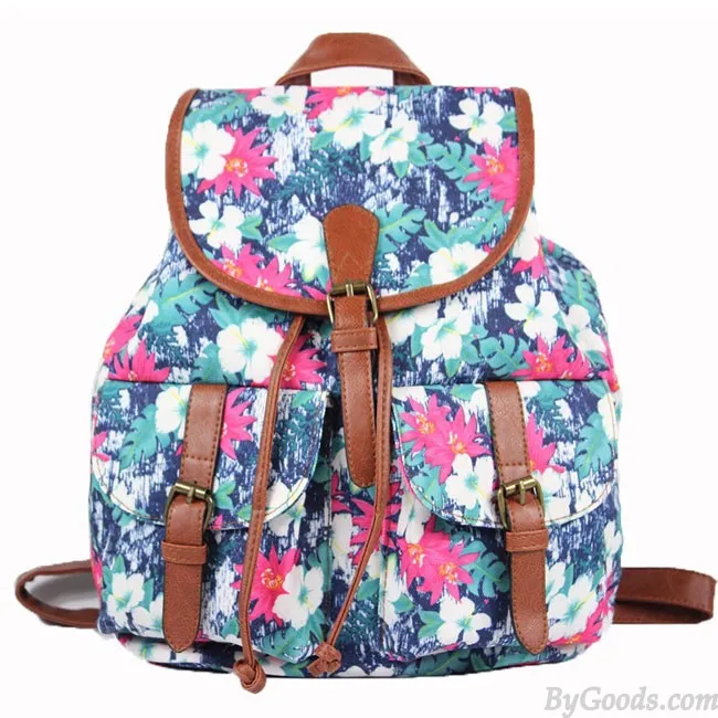 Floral Elephant Stripe Backpack with Two Pockets for College and Leisure