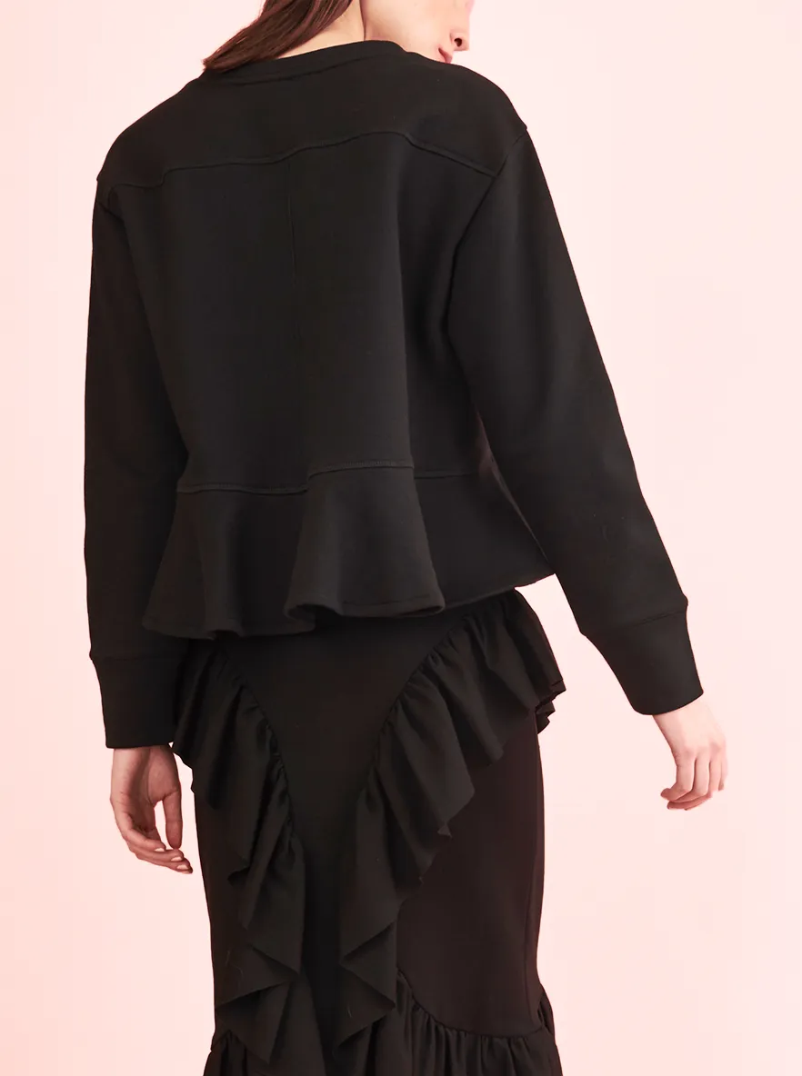 Black Sweatshirt with Flutter Hem