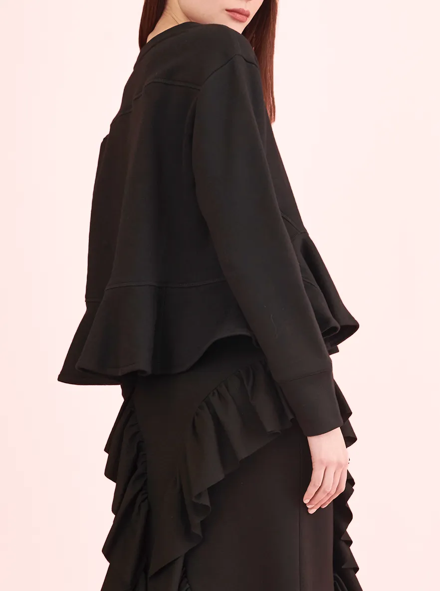 Black Sweatshirt with Flutter Hem