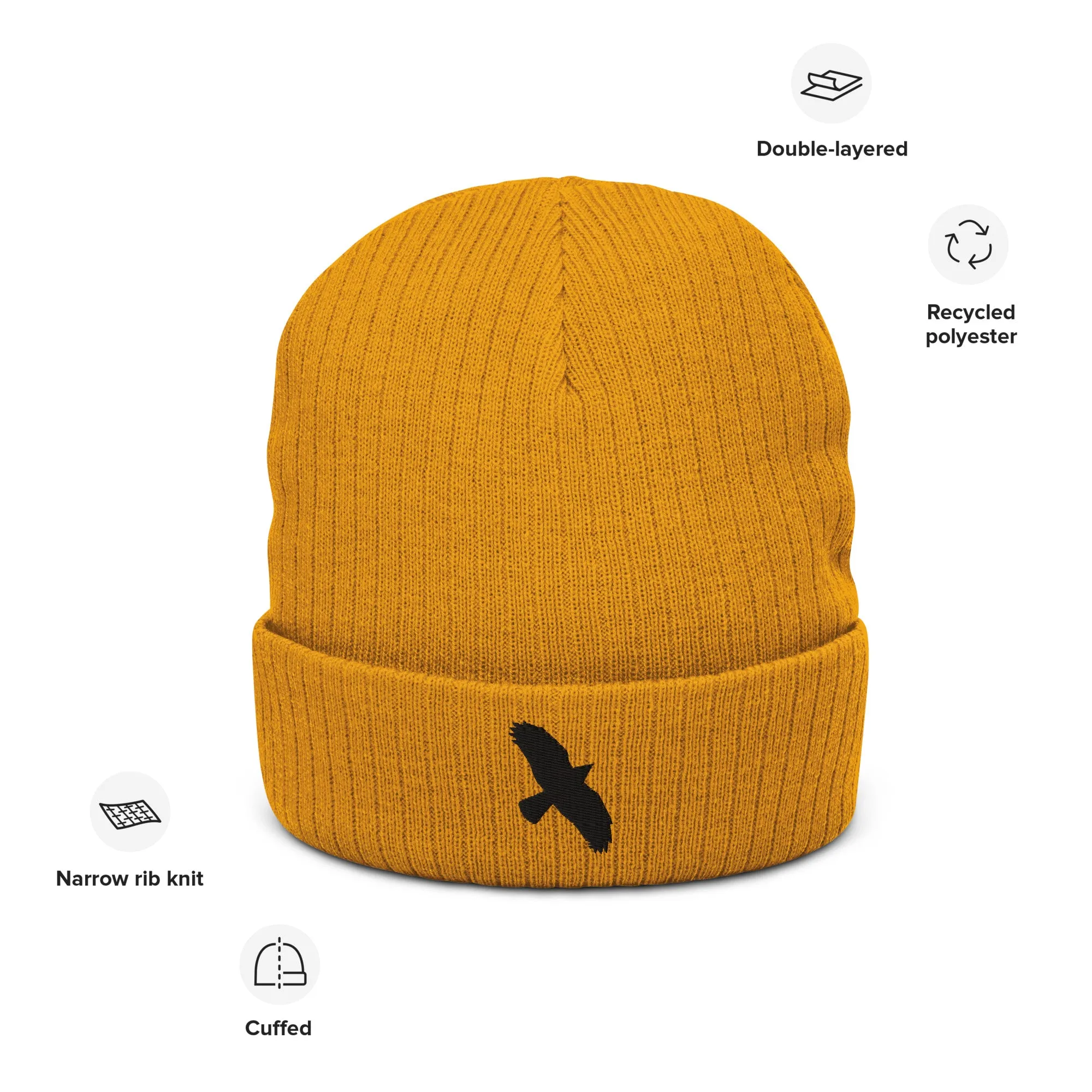 Flying Crow Ribbed Knit Beanie