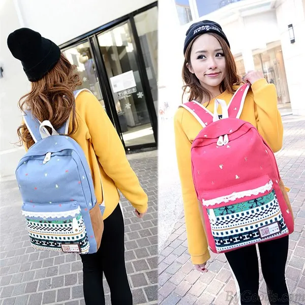 Folk Style Lace Pattern Casual Campus Backpacks