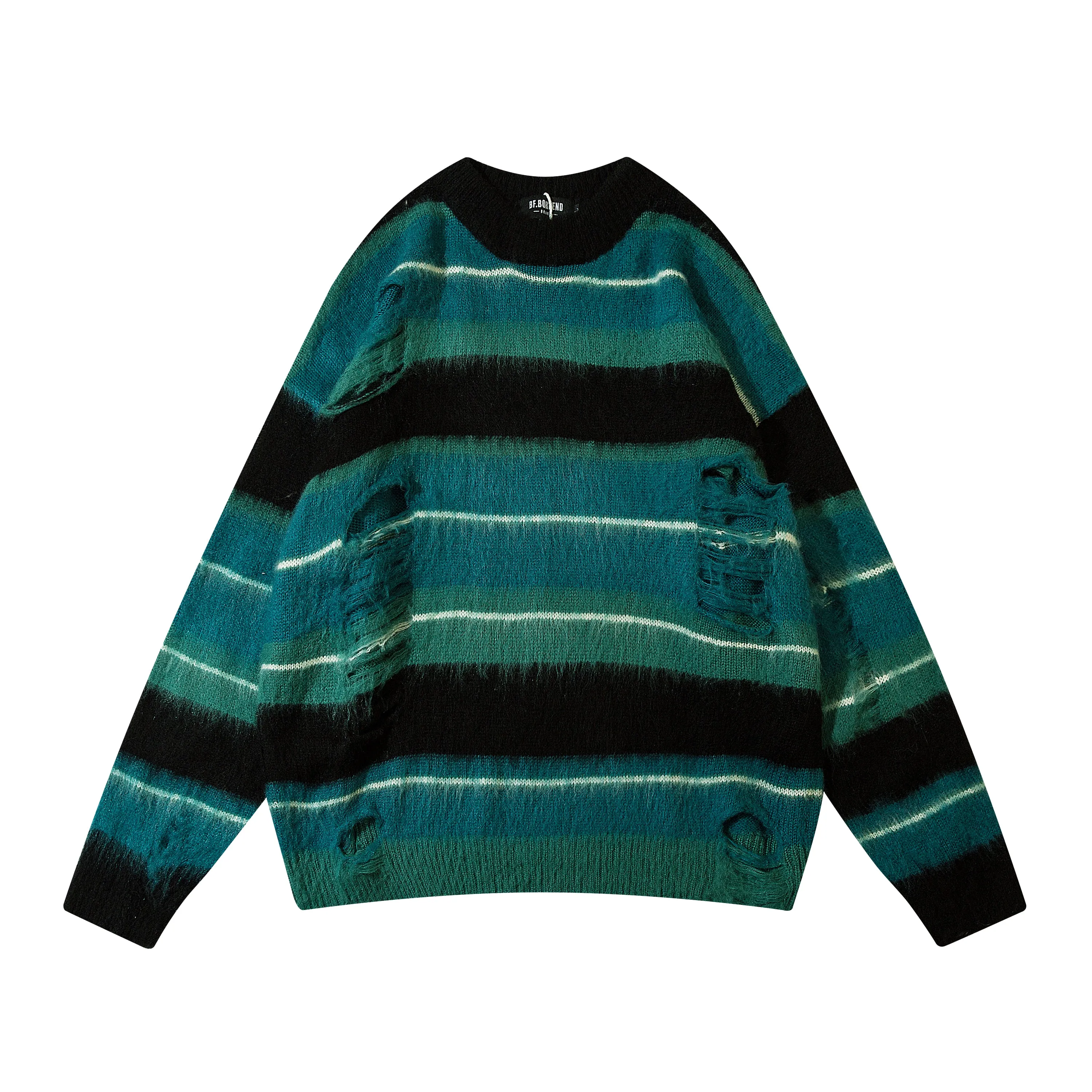 Forest Rhythm | Distressed Striped Knit Jumper