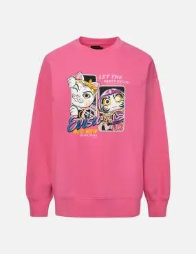 Fortune Cat and Daruma Print Oversized Sweatshirt