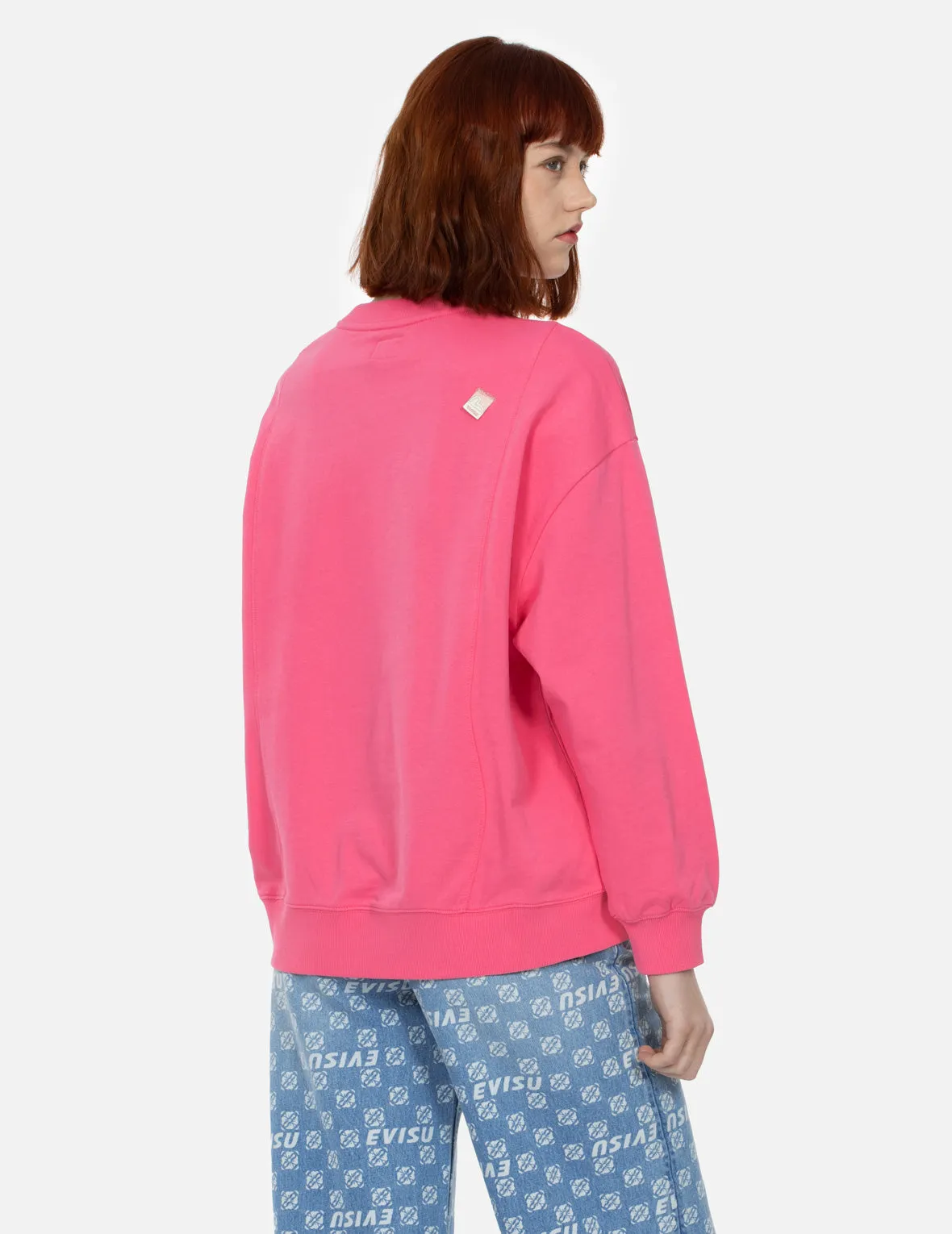 Fortune Cat and Daruma Print Oversized Sweatshirt