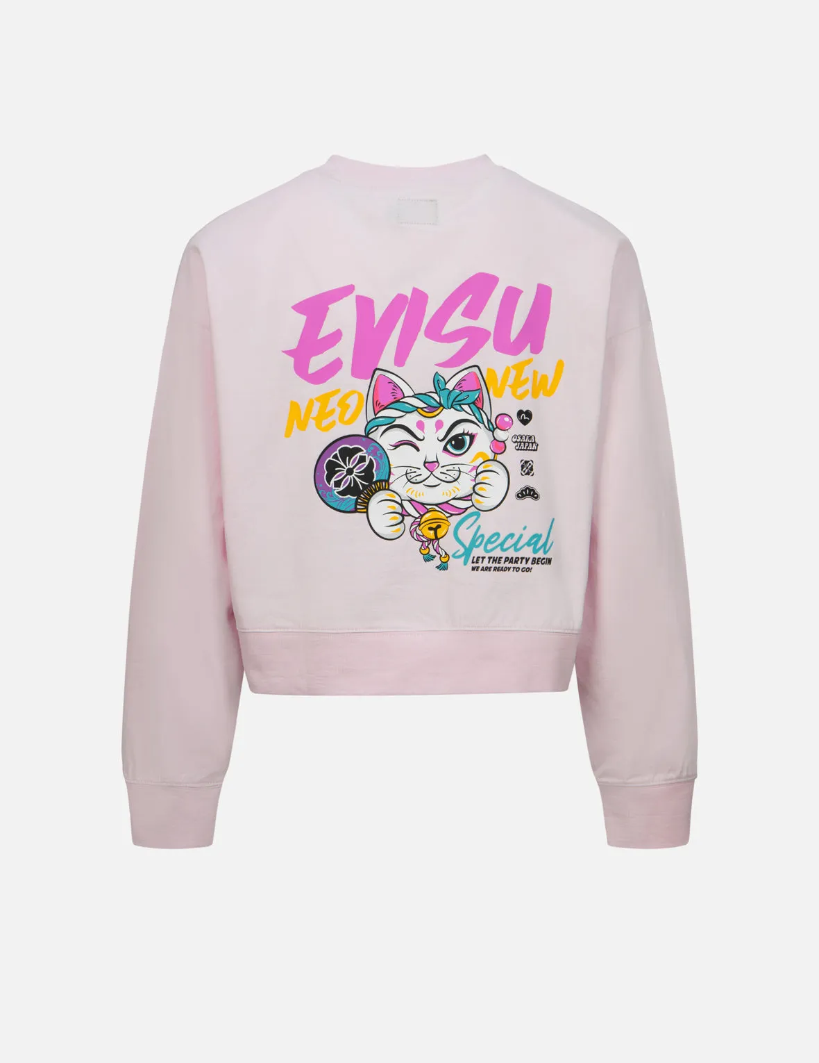 Fortune Cat Print Cropped Sweatshirt