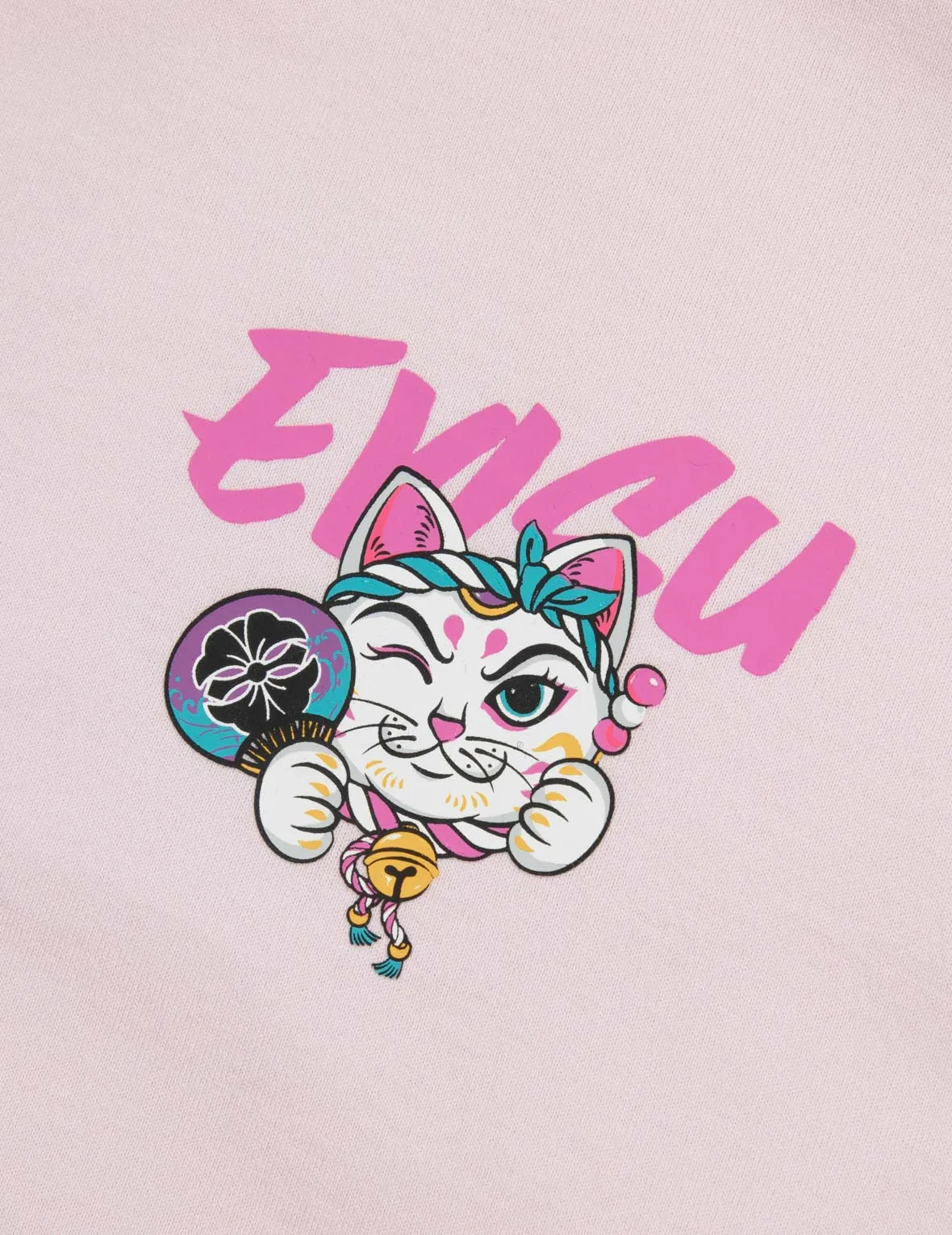 Fortune Cat Print Cropped Sweatshirt