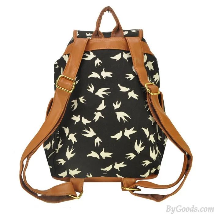 Gentlewoman Style Swallow Printed Canvas Leisure Backpacks Rucksack