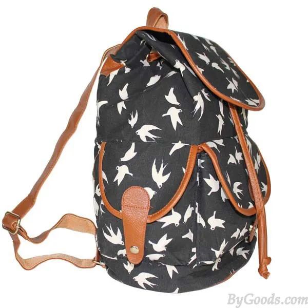 Gentlewoman Style Swallow Printed Canvas Leisure Backpacks Rucksack