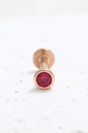 Genuine Ruby Bezel 14K Solid Gold Ear Tragus, Cartilage, Conch, Helix, Lobe Internally Threaded Flat Back Labret Earring