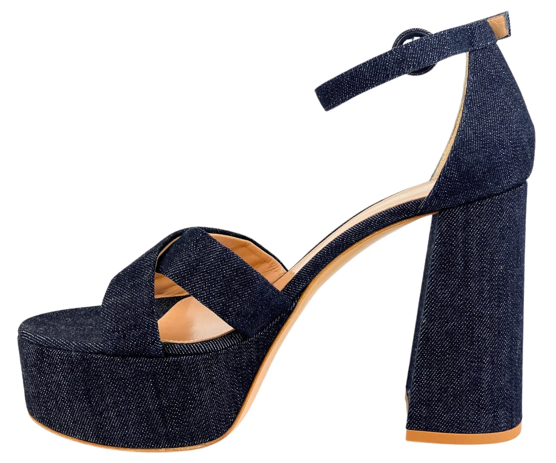 Gianvito Rossi Sheridan Platform Heels in Denim Denim