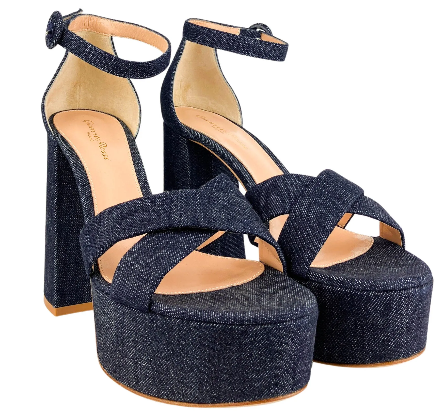 Gianvito Rossi Sheridan Platform Heels in Denim Denim