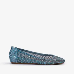 GILDA BALLET FLAT Sky light-blue fishnet ballet flat with Crystals